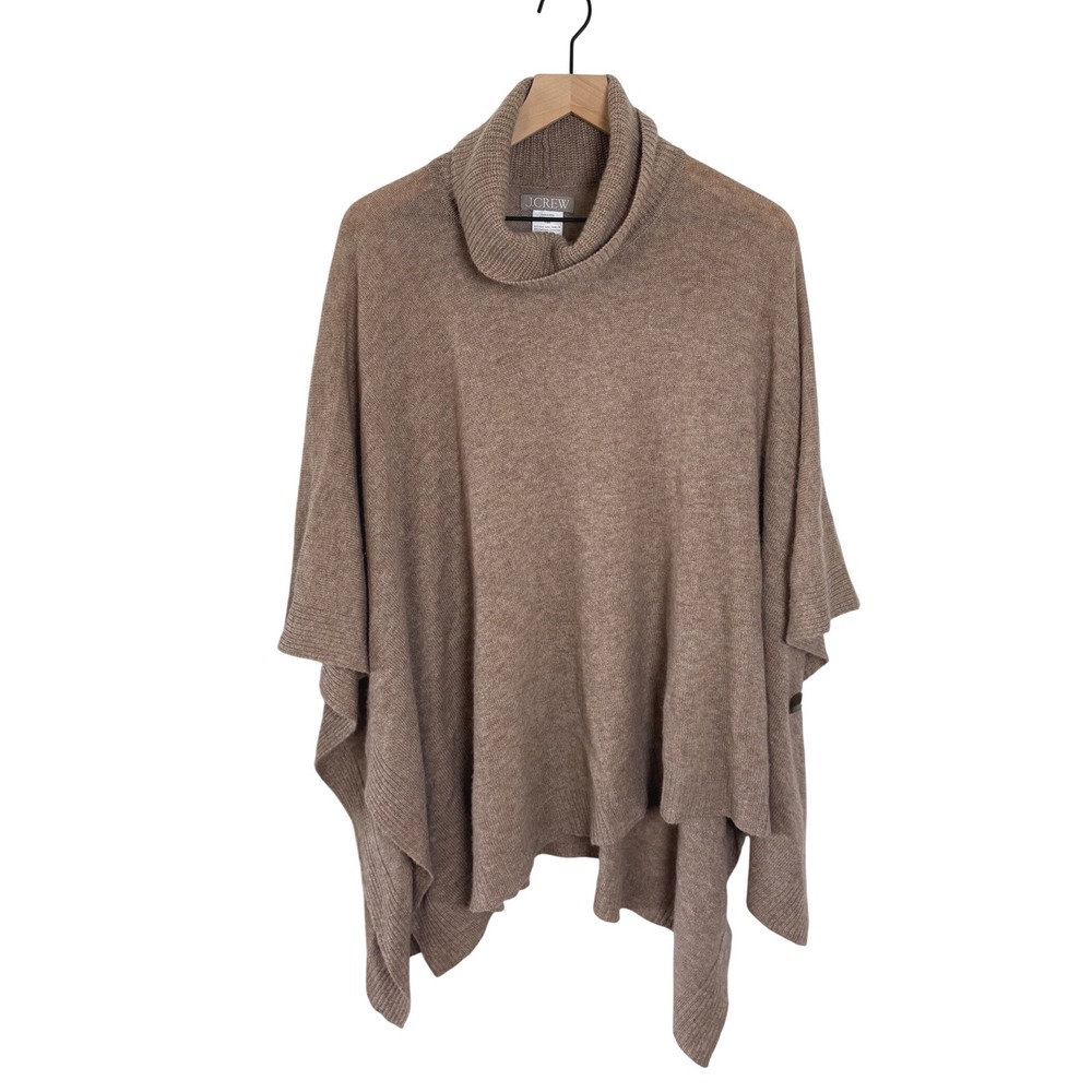 J.Crew‎ Wool Cashmere Cowl Neck Poncho Sweater Brown One Size OS